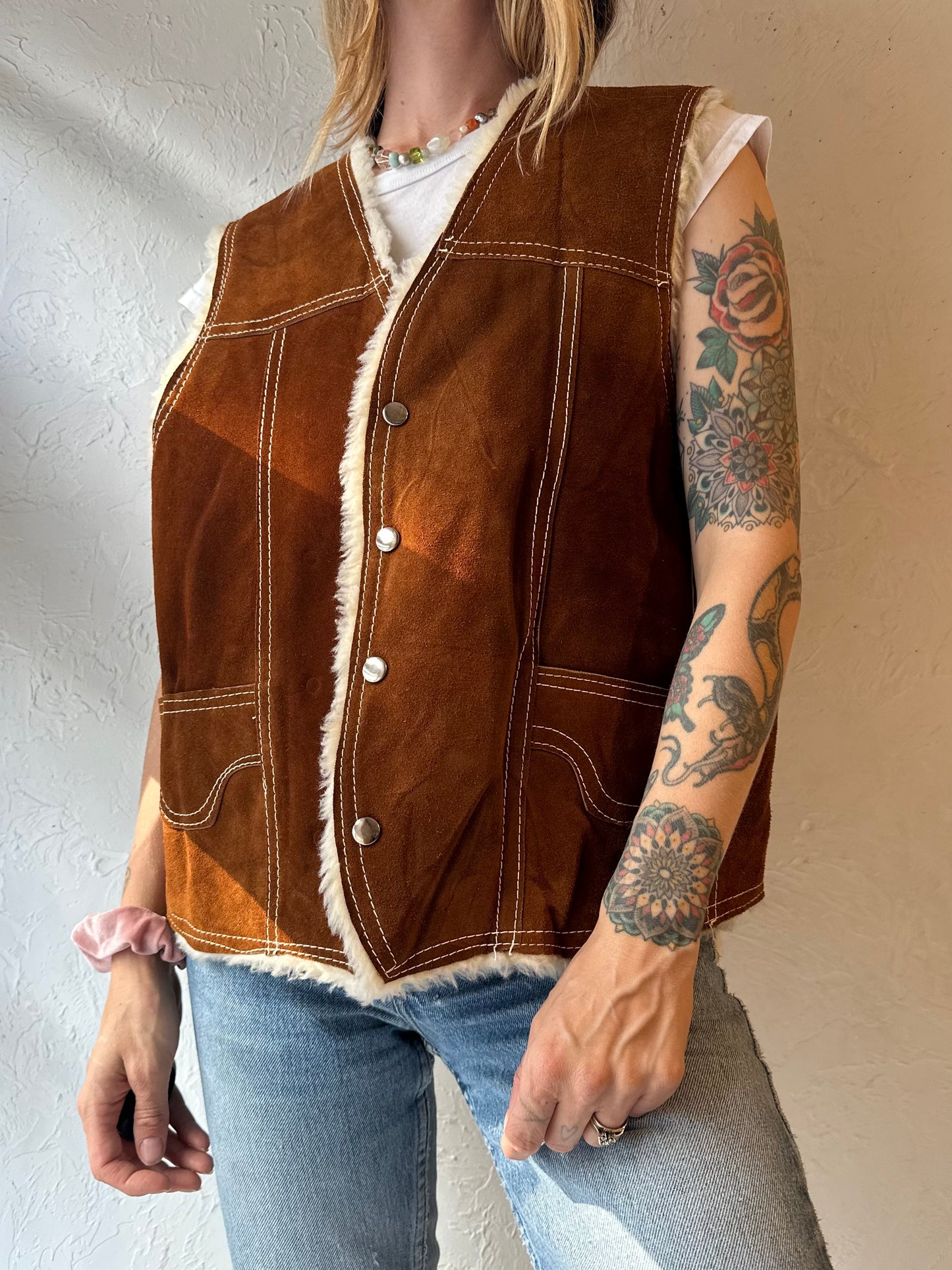 Vintage Suede Leather Vest / Large