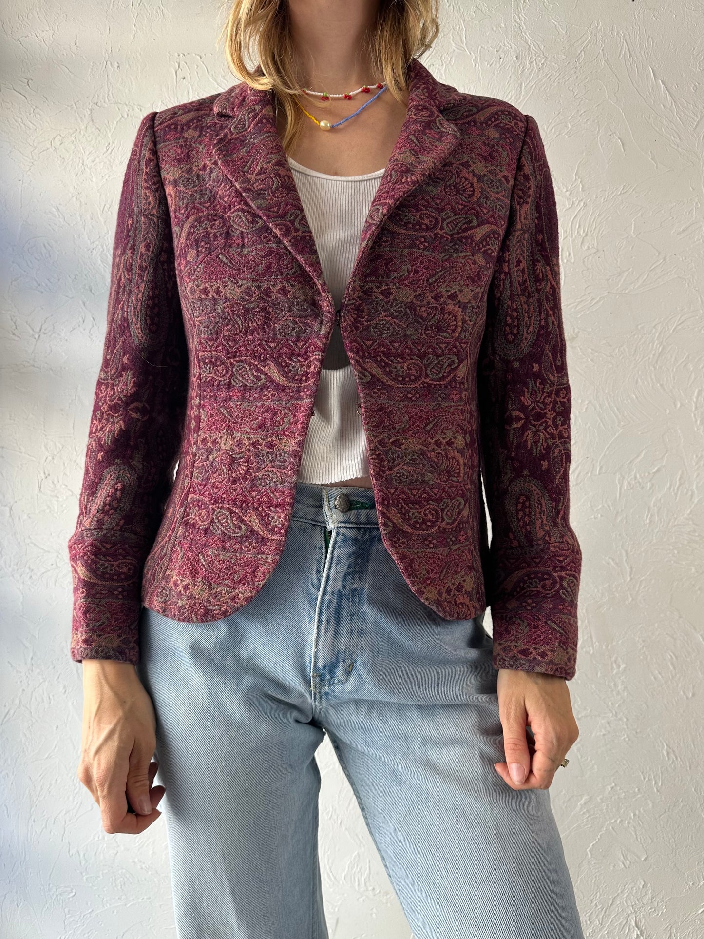 Y2k 'Worthington' Burgundy Tapestry Jacket / Small