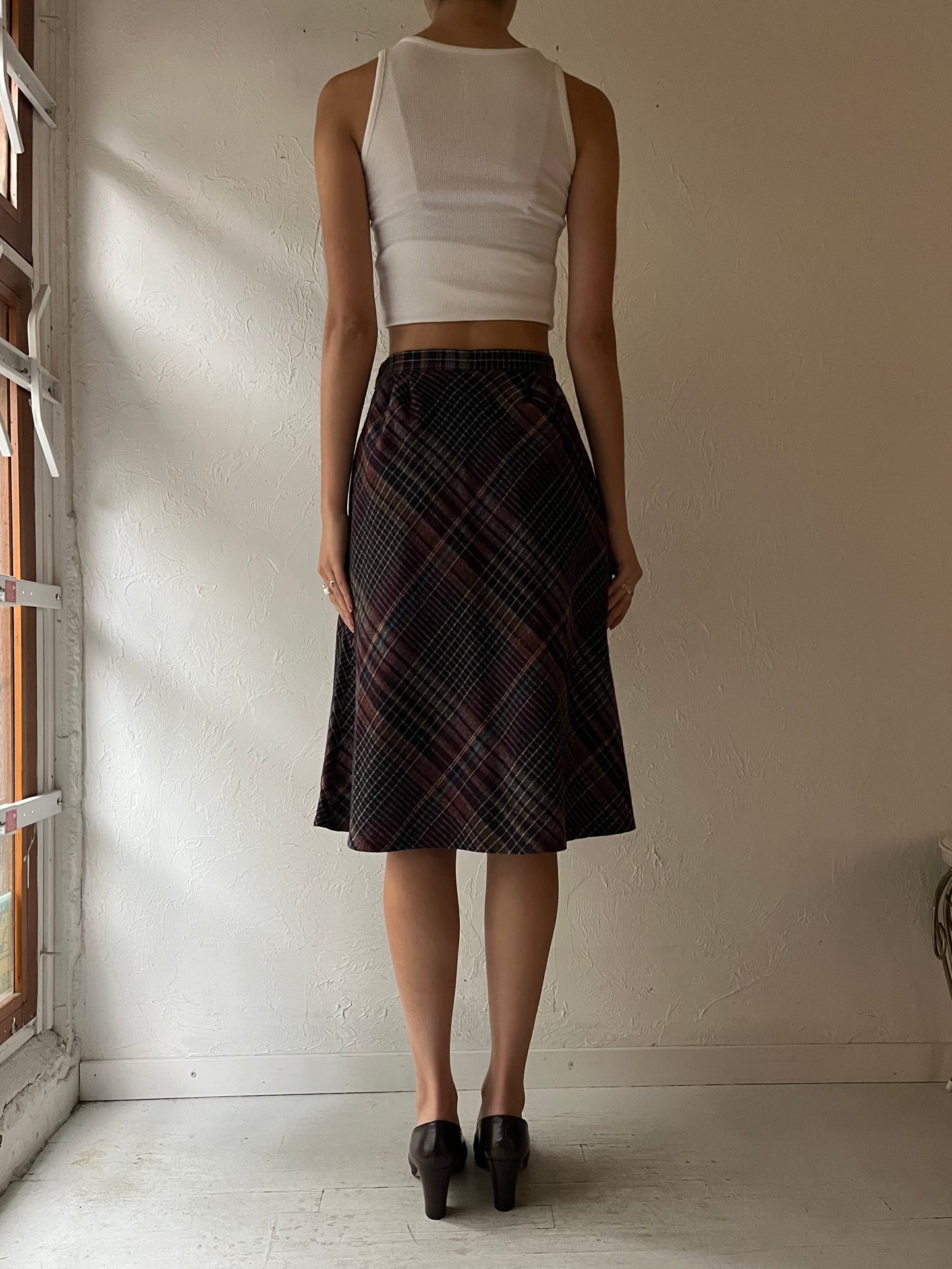 Vintage Plaid Wool Skirt / Small