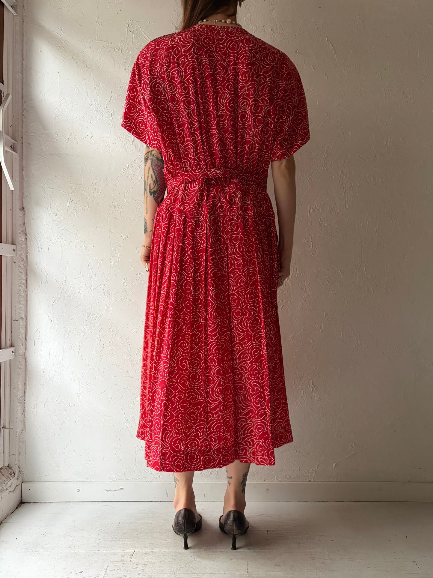 90s 'Liz Clairborne' Red Patterned Office Wear Summer Shirt Dress / Large