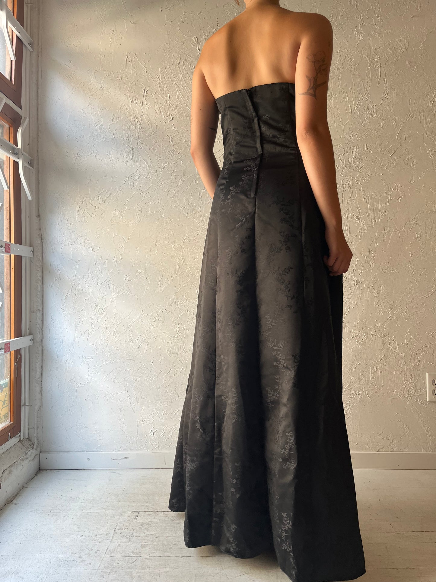 90s 'Urban Girl Nites' Black Romantic Strapless Formal Party Maxi Dress / Medium