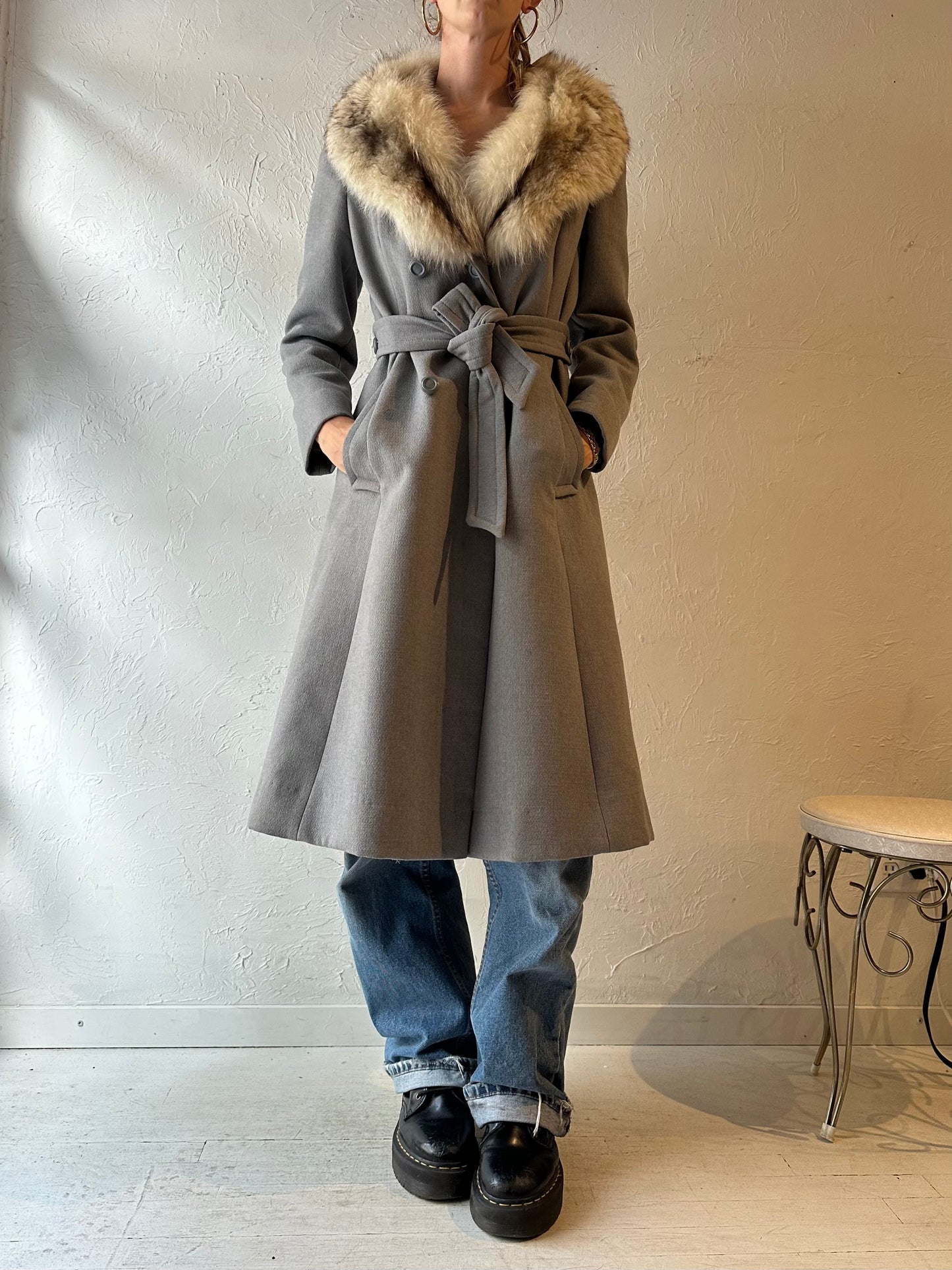 70s Gray Knit Penny Lane Coat / Small
