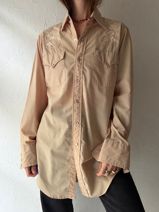 80s 'Western's Best' Tan Western Snap Up Cowboy Work Wear Shirt / Large