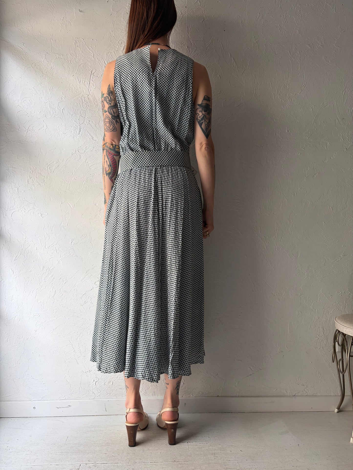 90s 'Moda Int'l' Checker Midi Spring Dress / Medium