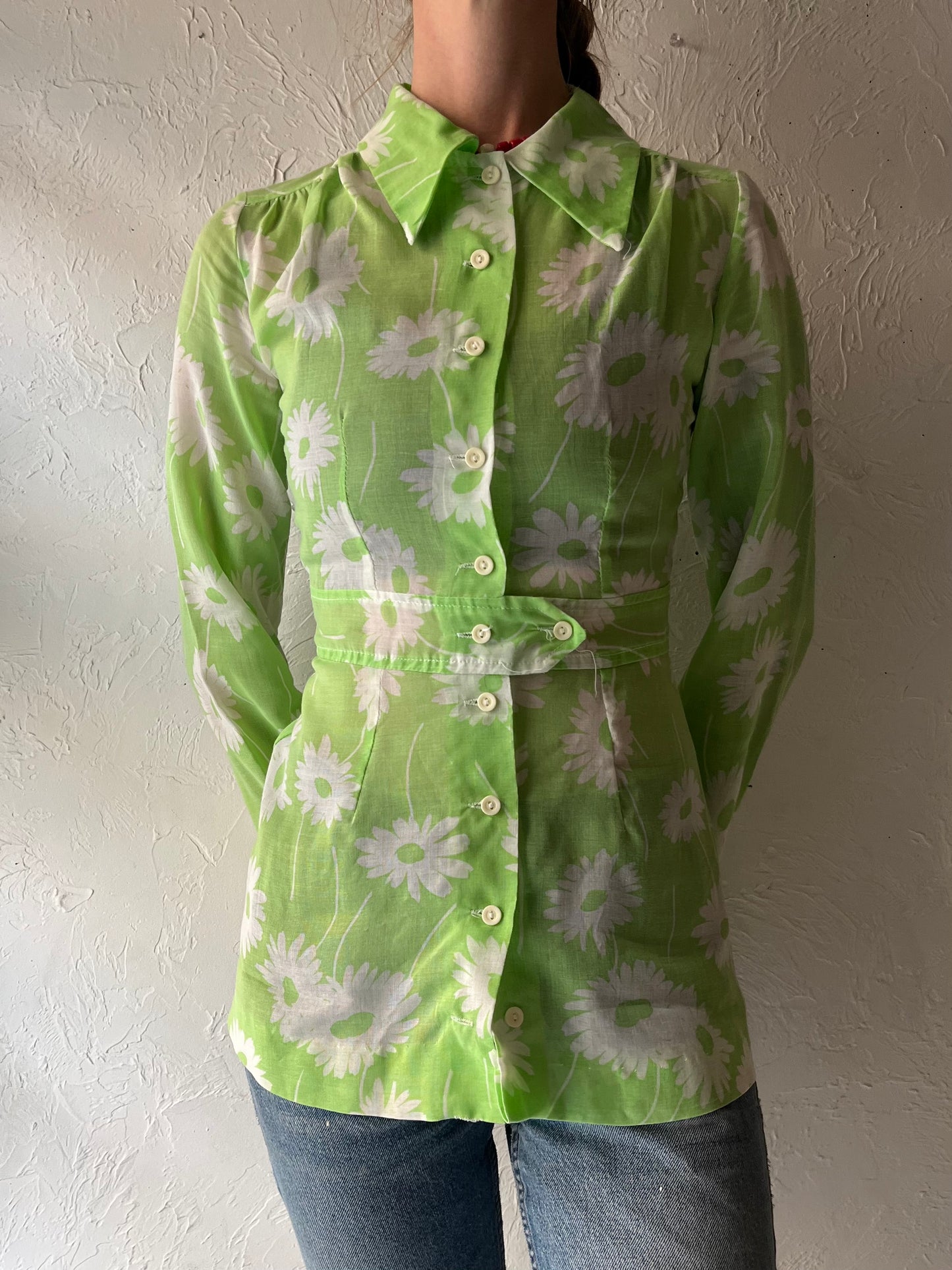 70s 'Antigo' Green Long Sleeve Blouse / Small