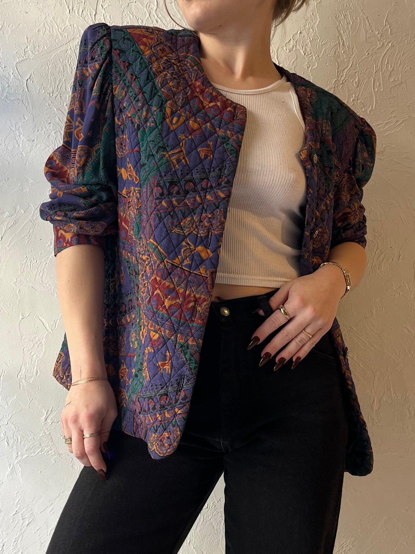 90s ‘Brooke Chapman’ Quilted Rayon Jacket / Large