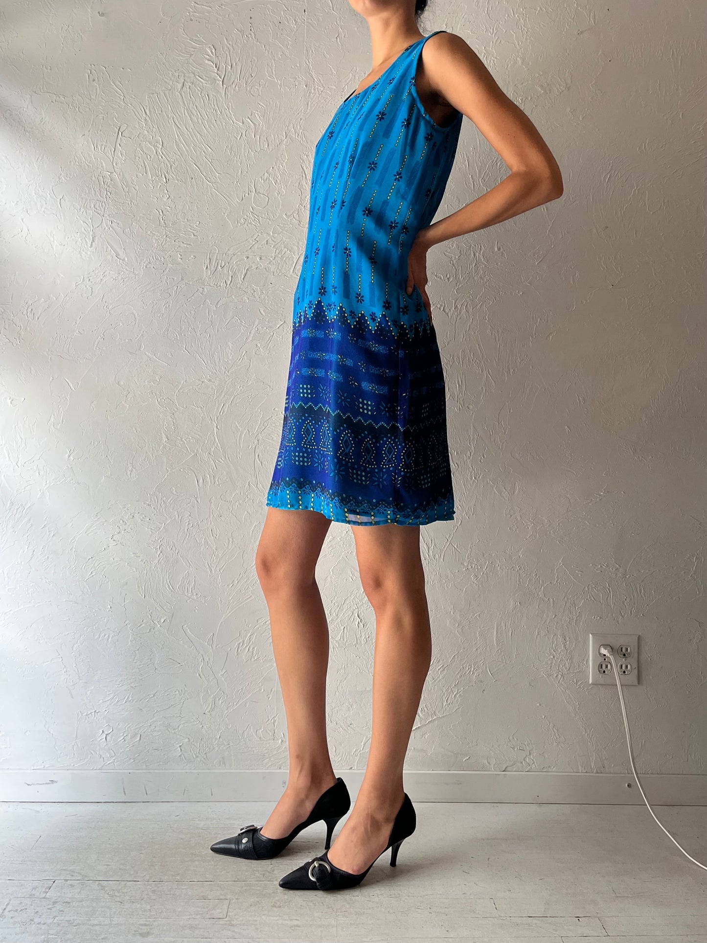 90s 'Jessica' Blue Sleeveless Mini Dress / Small
