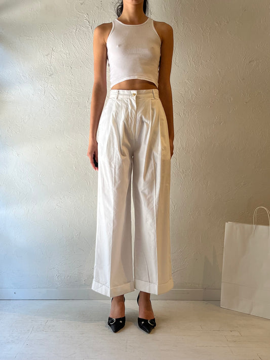 90s ‘Rectangle Blanc’ White Cotton Bell Bottoms / Small