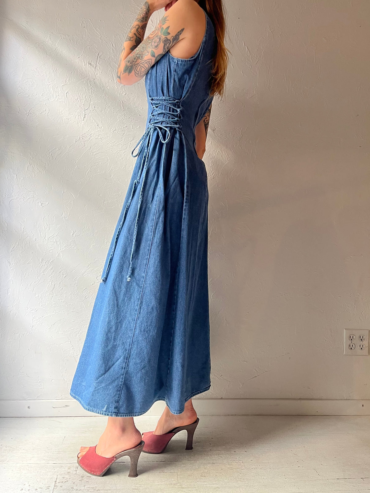 Vintage 'Monetgo' Denim Maxi Dress / Small - Medium
