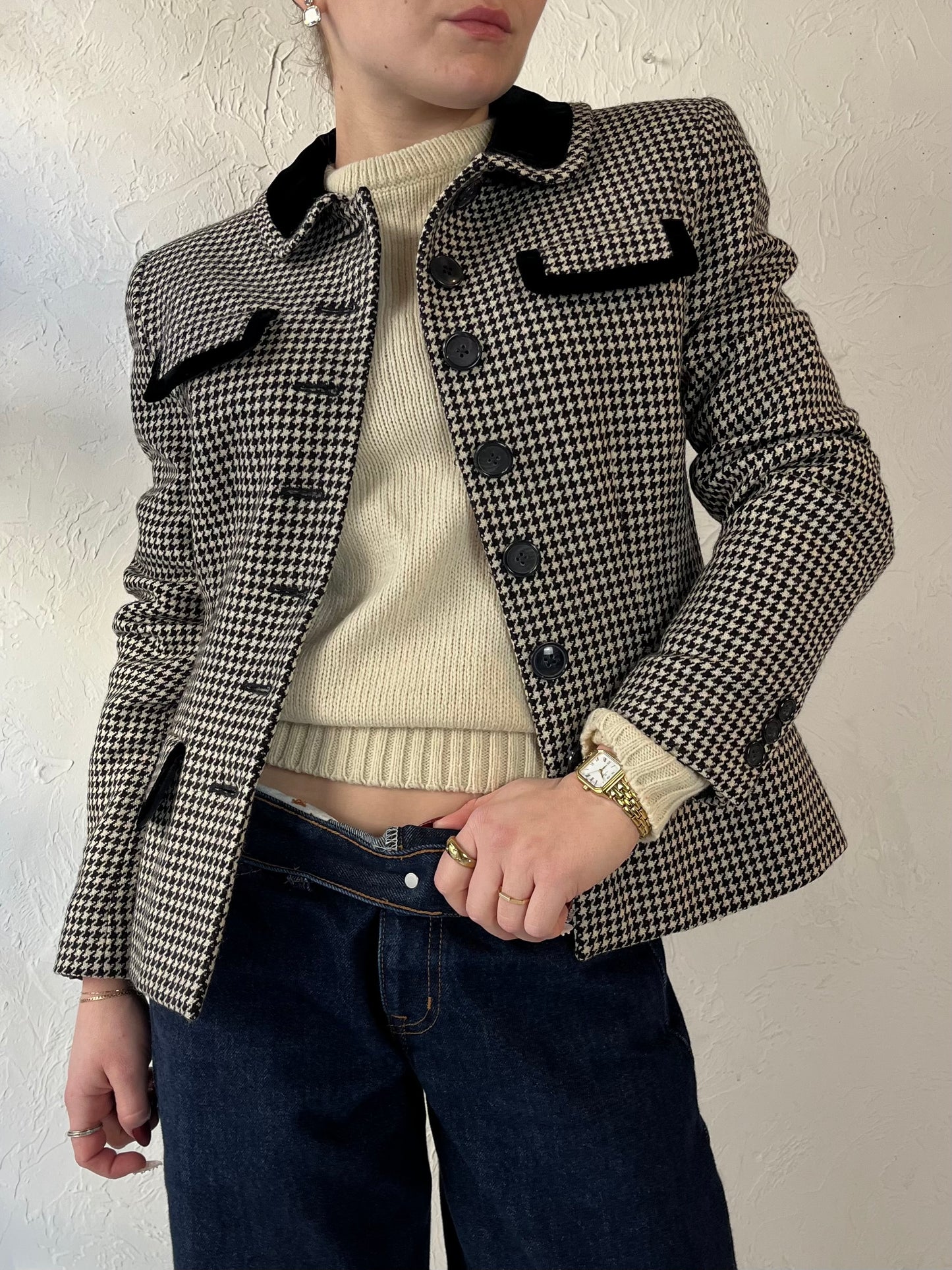 90s Knit Herringbone Blazer Style Jacket / Small