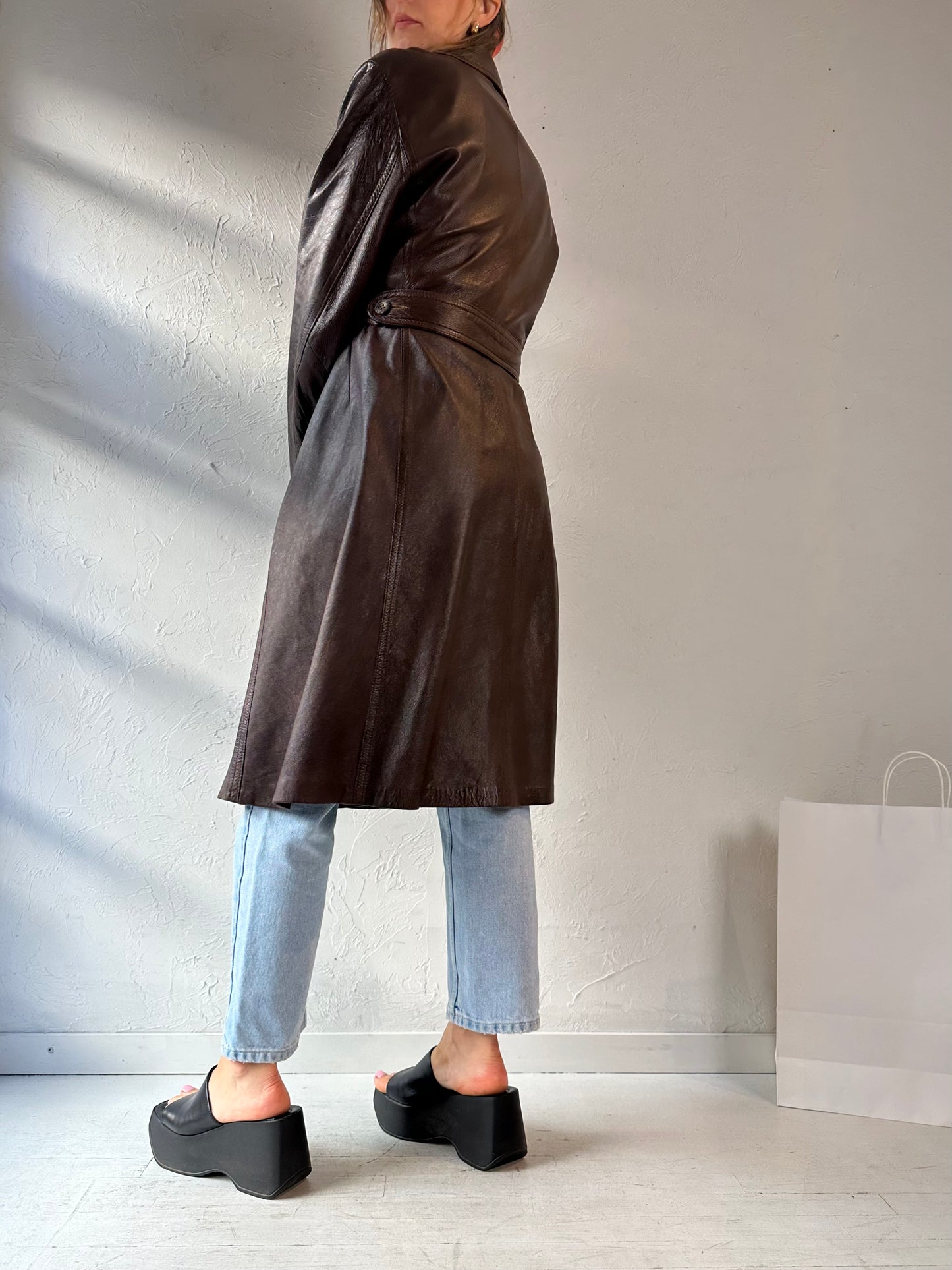 80s 'Norwest' Brown Leather Trench Coat / Medium