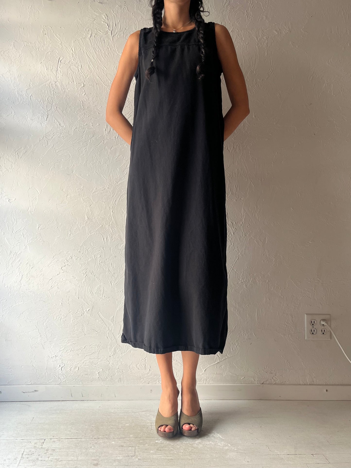 90s 'David Dart' Black Denim Maxi Dress / Medium