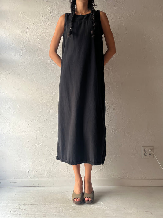 90s 'David Dart' Black Denim Maxi Dress / Medium