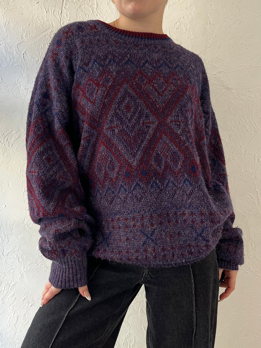 Vintage ‘London Fog’ Purple Patterned Sweater / Large