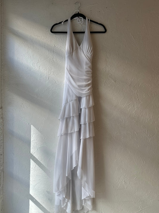90s ‘Le Chateau’ White Halter Dress / XL