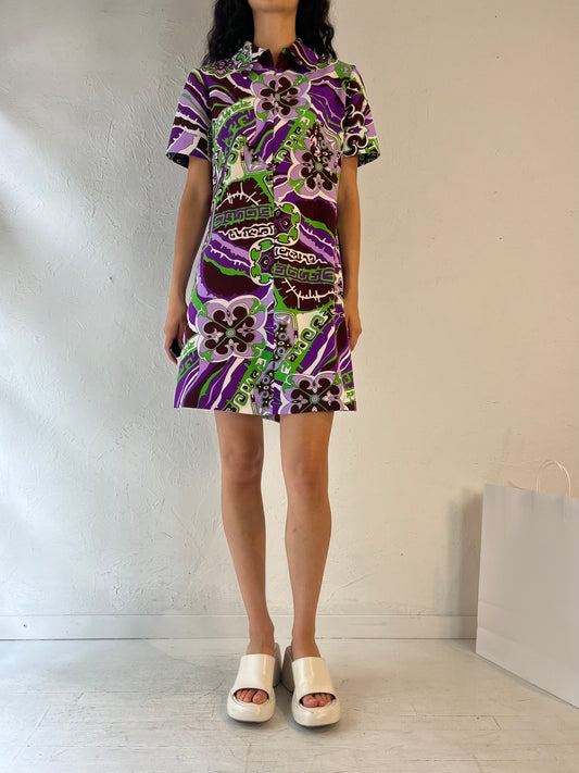 Vintage Handmade Patterned Retro Mini Dress / Medium