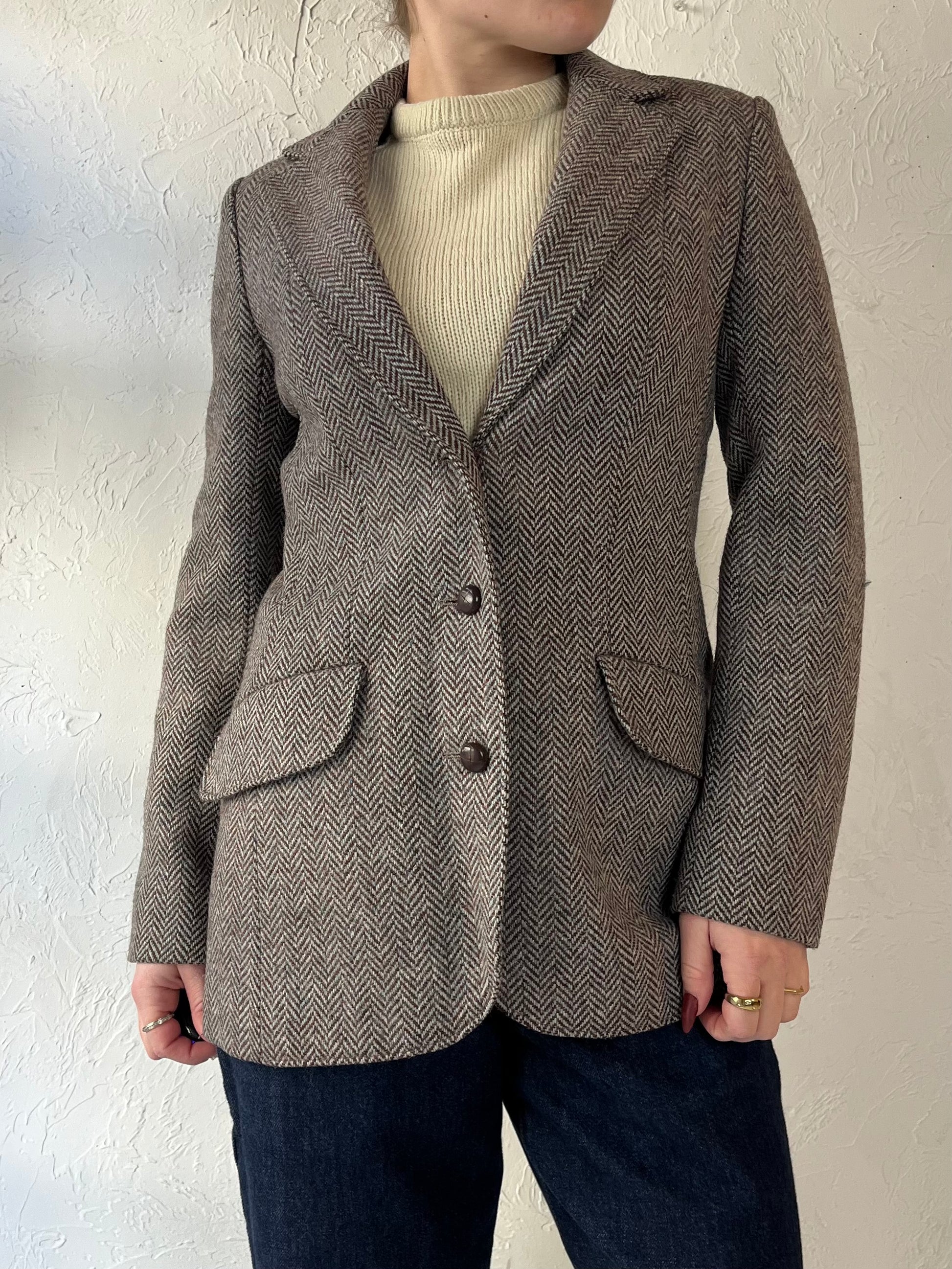 80s ‘Jacardi’ Fitted Wool Blazer / Small