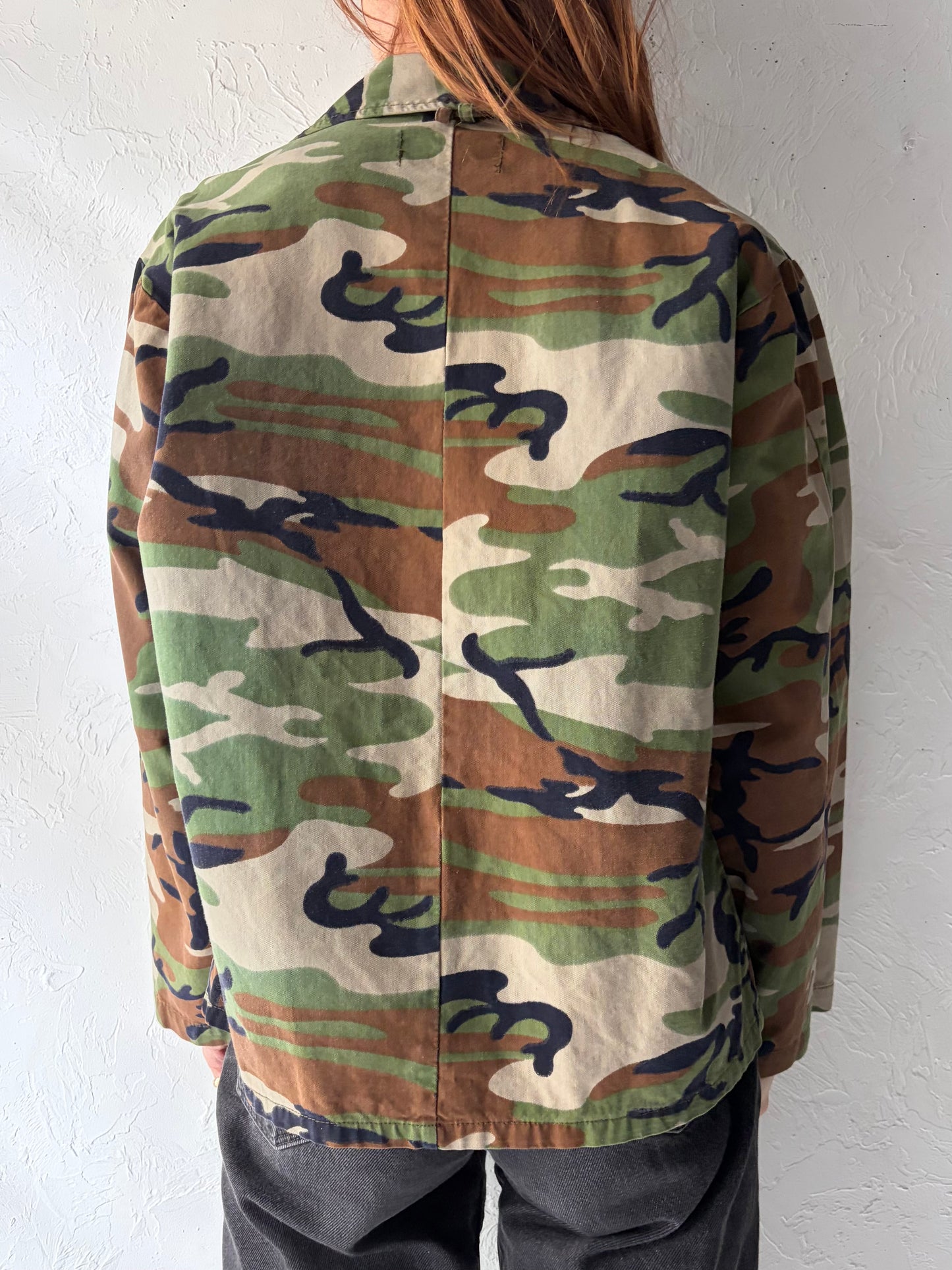 90s 'Gamer Winner' Camo Chore Jacket / Vintage 1990s Camouflage Workwear Streetwear Utility Coat / Medium