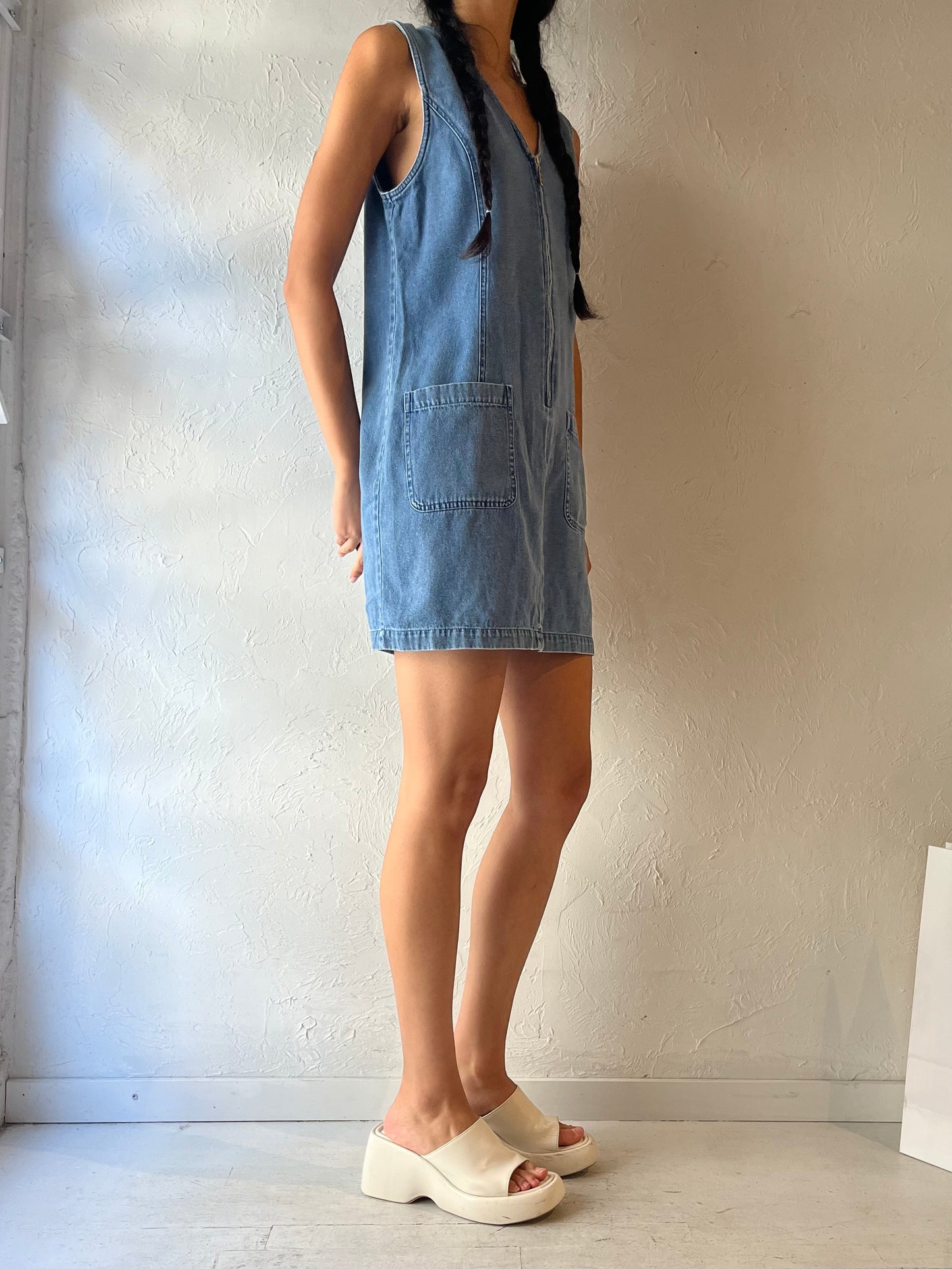 90s 'FADS' Denim Mini Dress / Medium