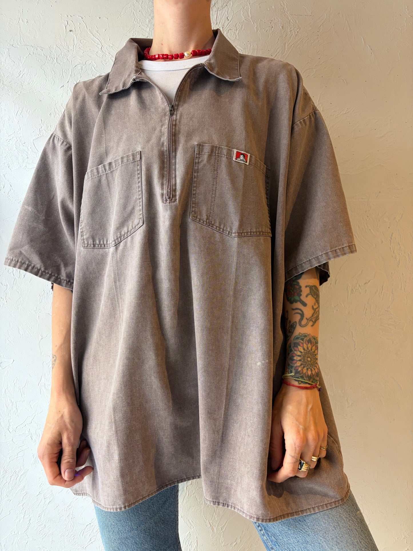 90s 'Ben Davis' Brown Cotton Grungecore Workwear Short Sleeve Shirt /XXXL