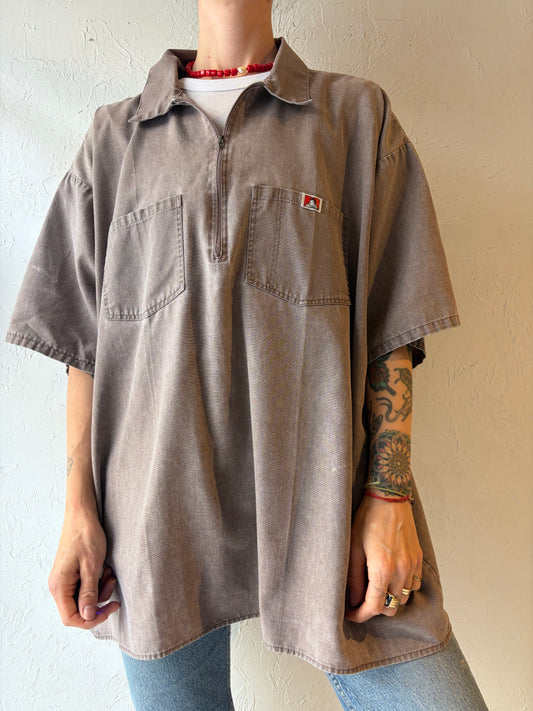 90s 'Ben Davis' Brown Cotton Grungecore Workwear Short Sleeve Shirt /XXXL