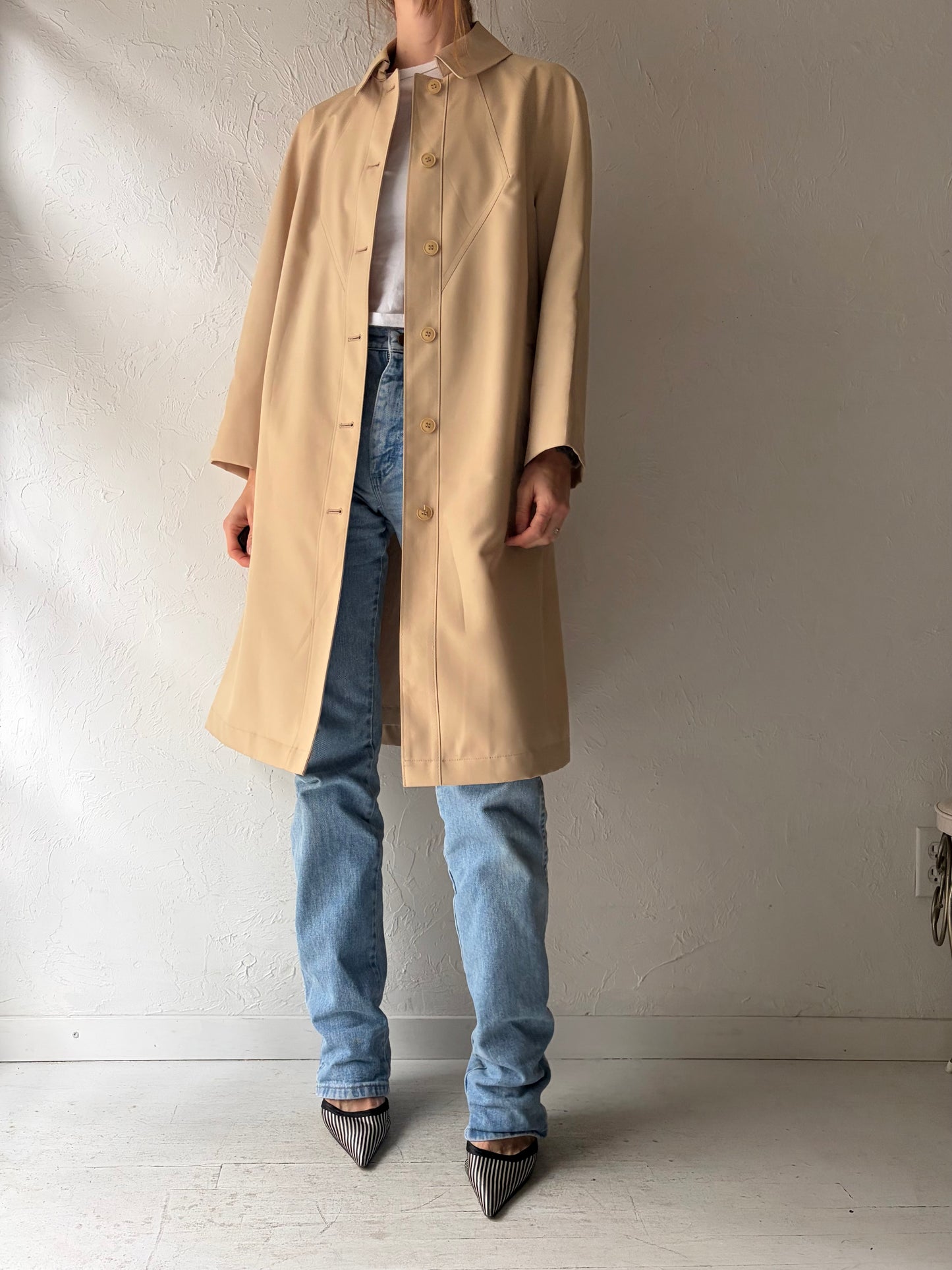 70s 'Misty Harbor' Beige Half Trench Coat / Small
