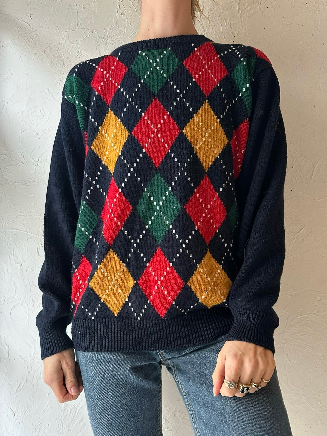 90s ‘Alfred Dunner’ Navy Blue Knit Sweater /  XL