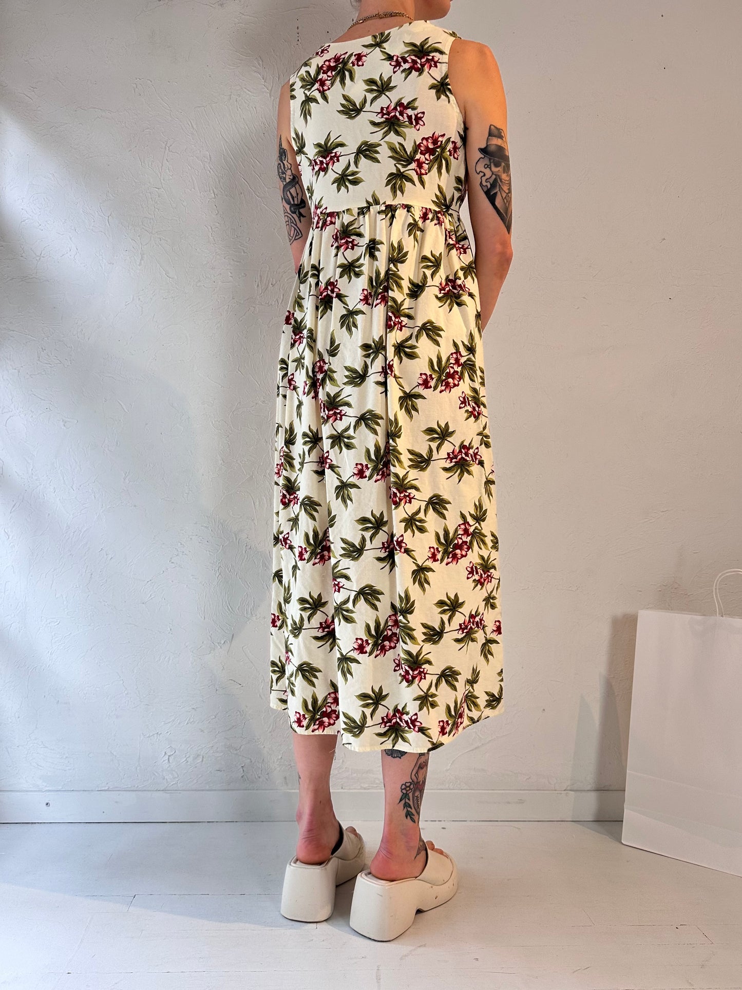 90s 'Ultimate' Floral Print Rayon Dress / Medium