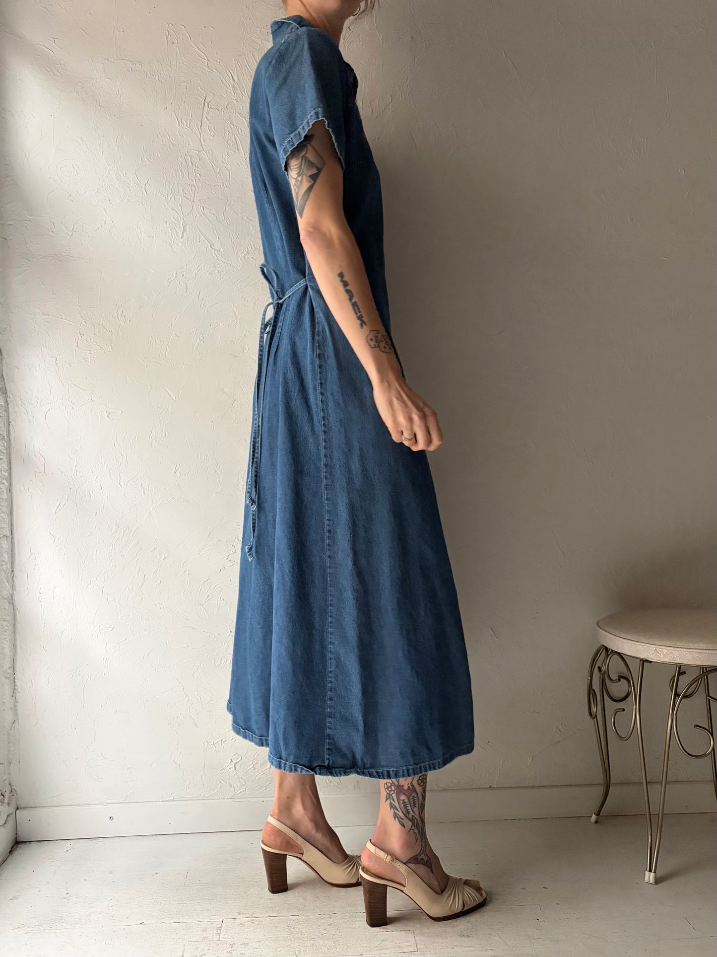 90s 'Pellini' Denim Button up Maxi Dress / Medium