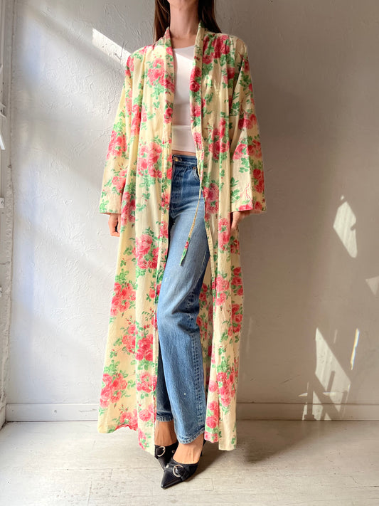 Y2k 'April Cornell' Yellow Floral Light Weight Cotton Robe / XL