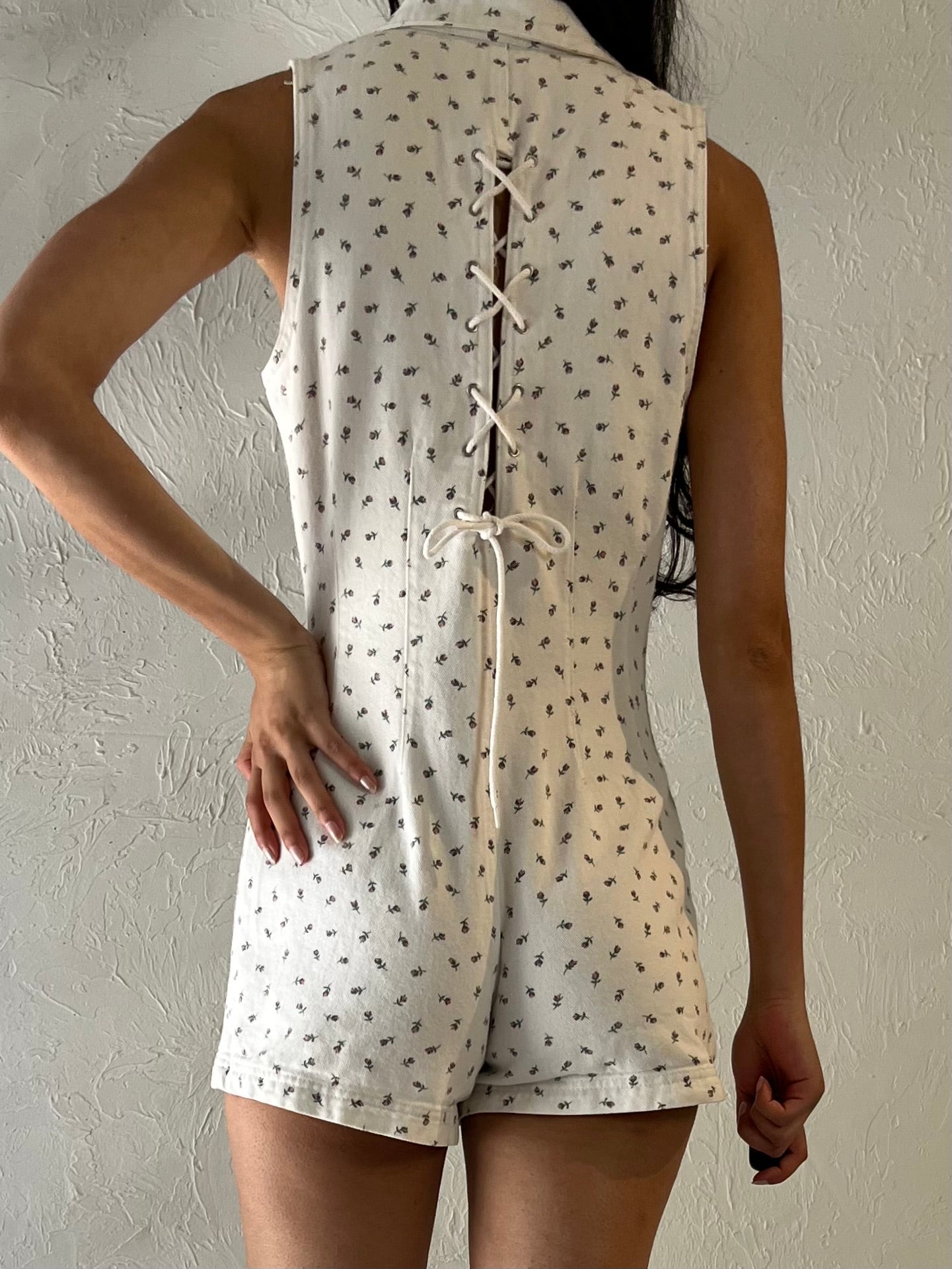 90s 'A Byer' White Denim Tulip Romper  / Small