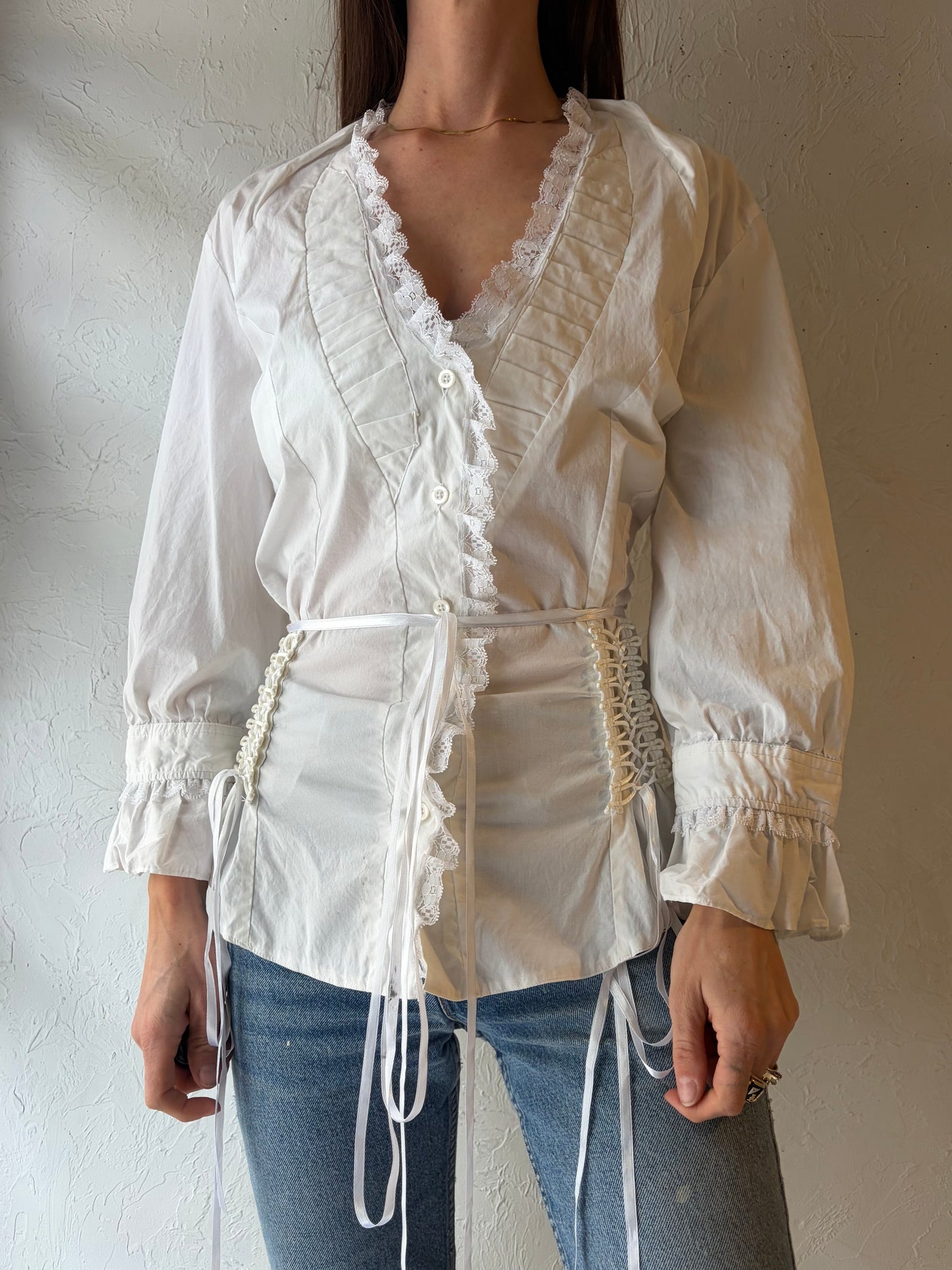 Vintage 'Scully' White Cottage Core Western Blouse / XXL