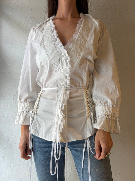 Vintage 'Scully' White Cottage Core Western Blouse / XXL