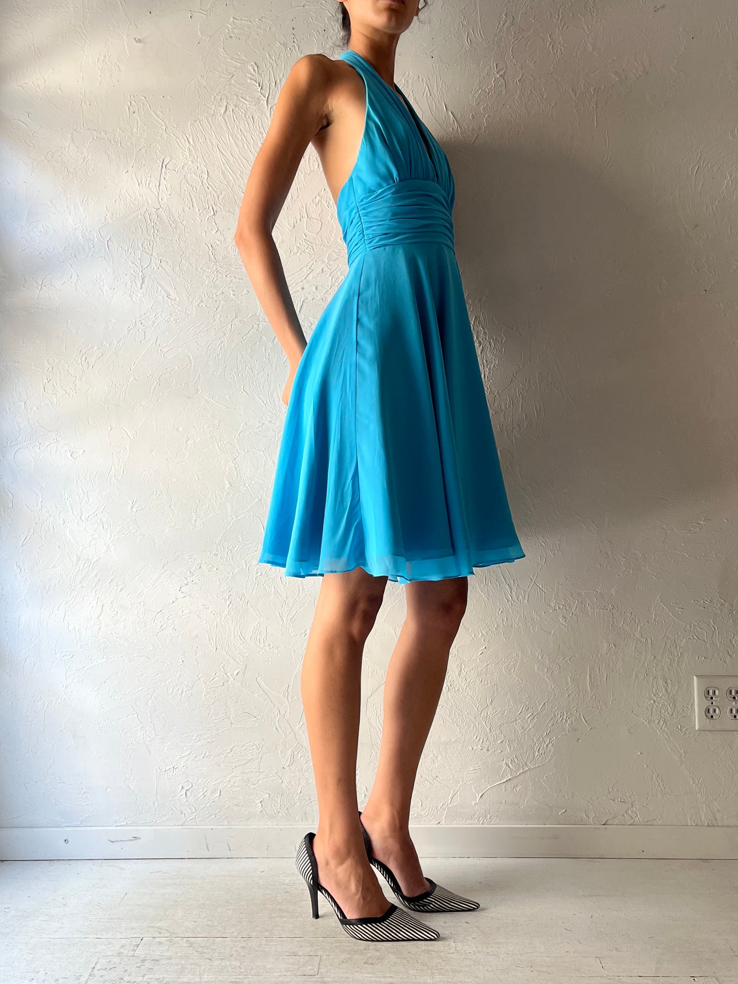 Y2k 'Bari Jay' Blue Halter Formal Dress / Small