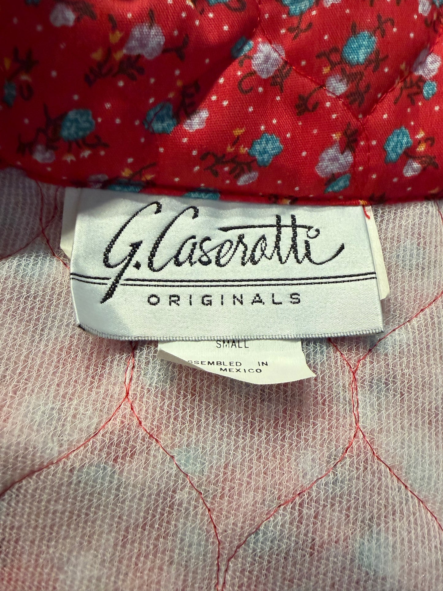 80s 'G. Caseratti' Red Floral Print Quilted Retro Cottagecore Jumpsuit / Small