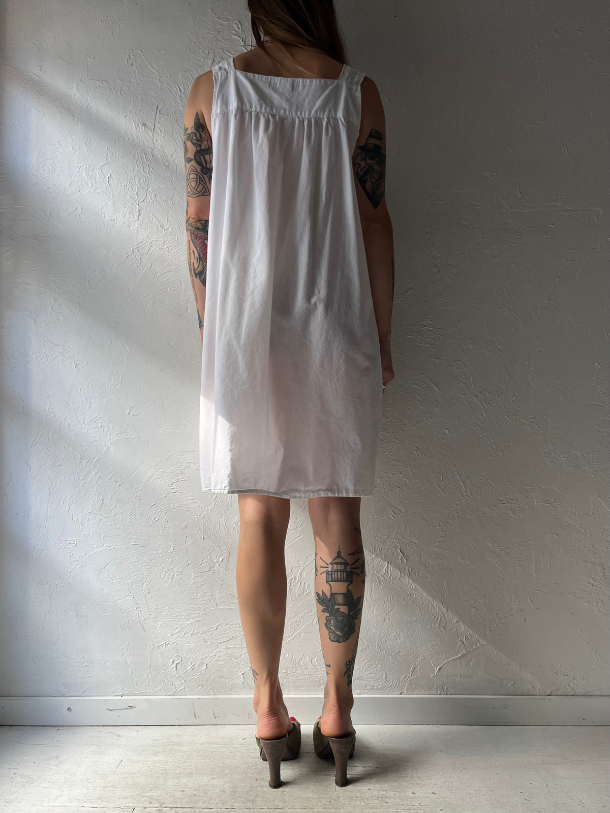 90s 'Nice N Comfy' White Cotton Sleeveless Night Dress / Medium