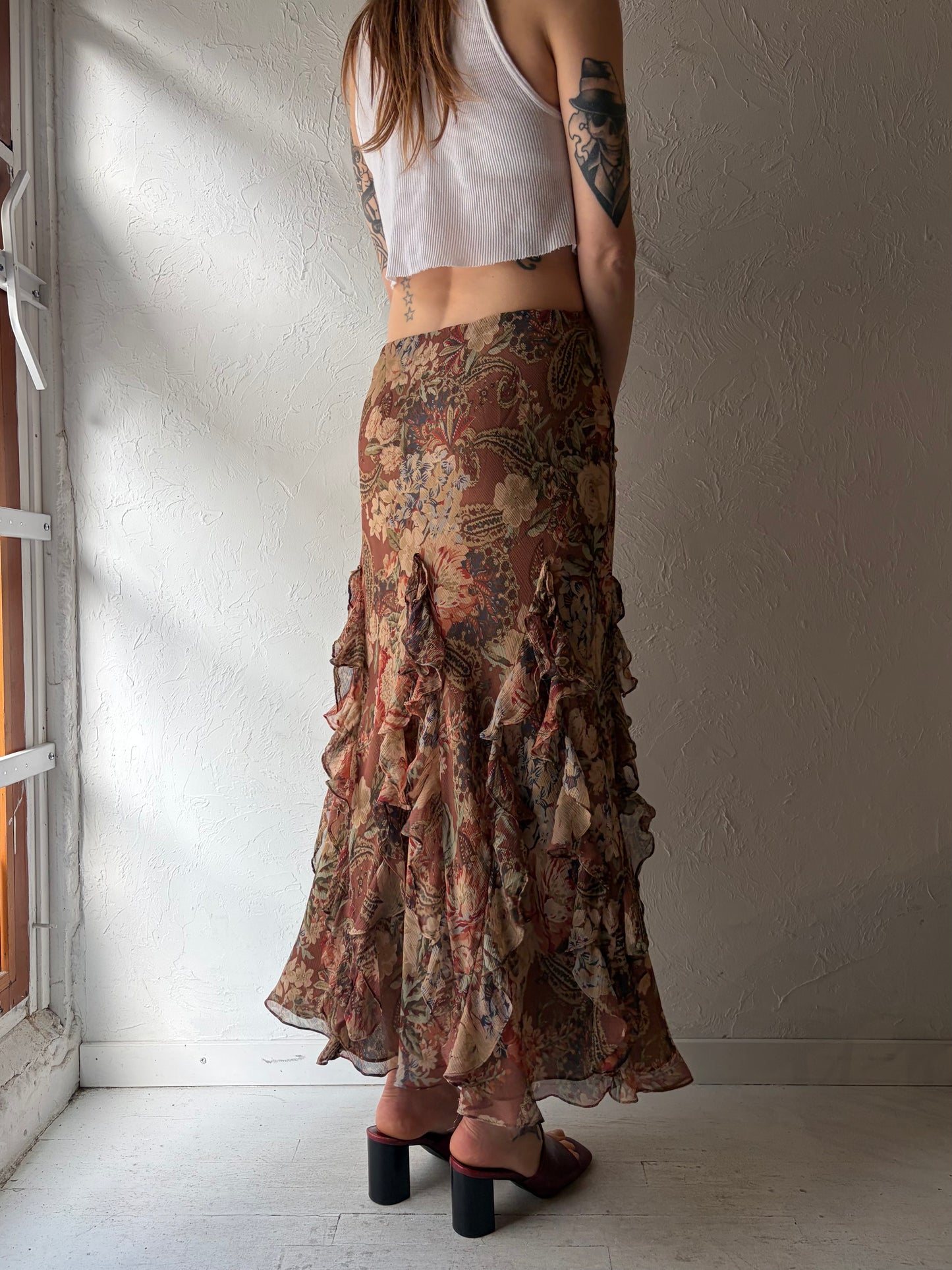 Vintage 'Ralph Lauren' Floral Silk Maxi Skirt / Small