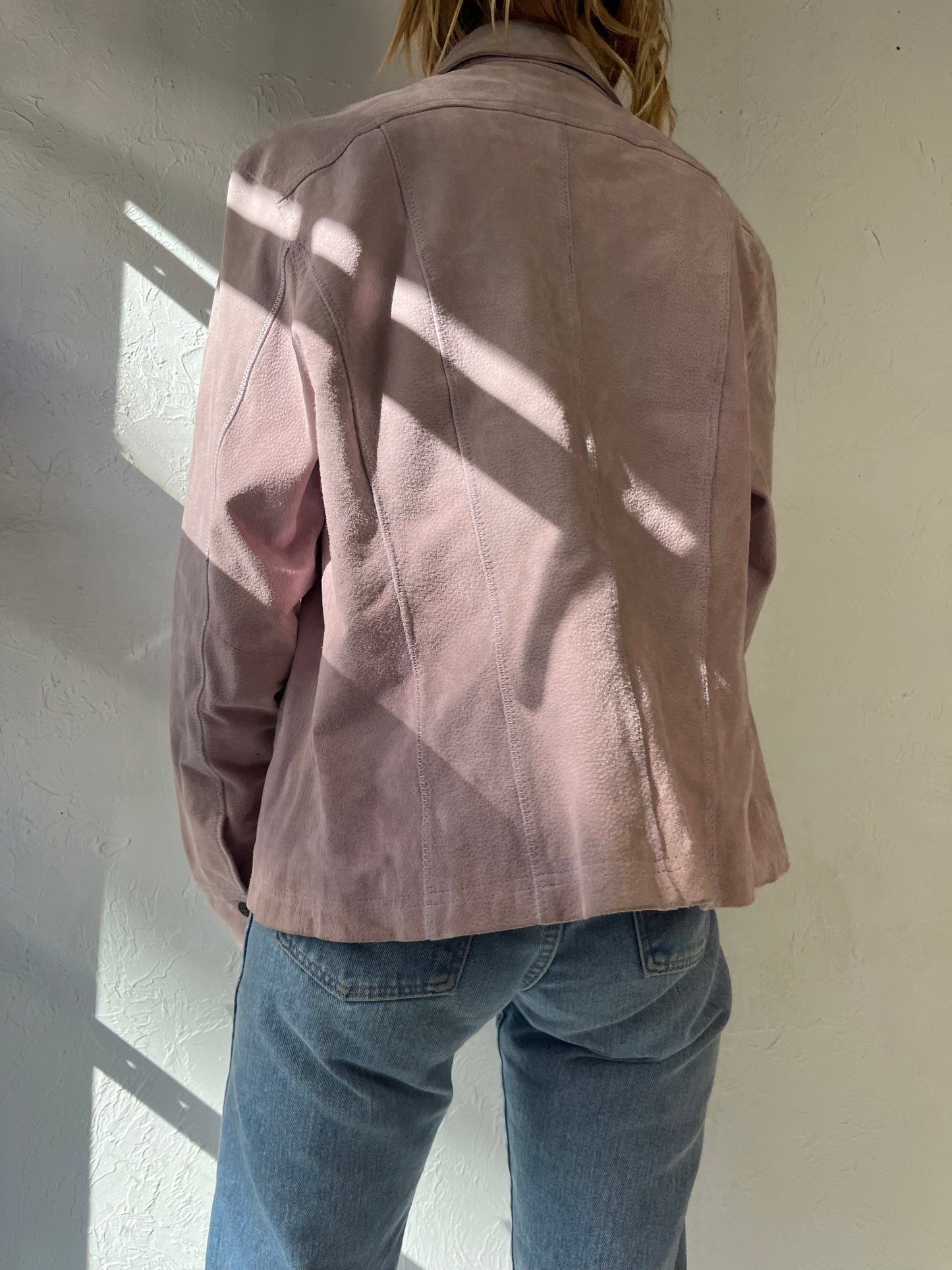 Y2k 'Live a Little' Pink Suede Jacket / Medium