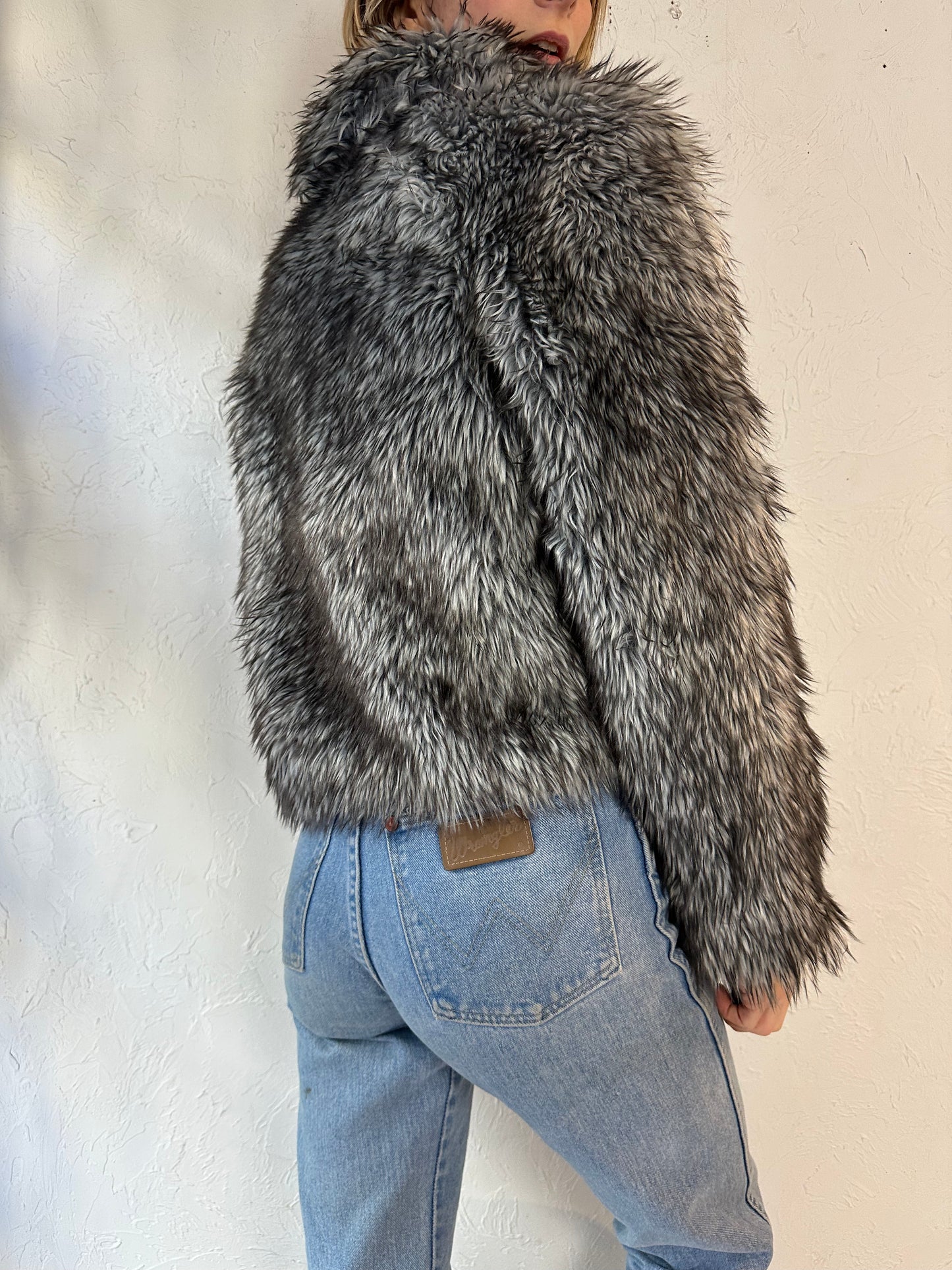 90s 'Le Chateau' Gray Faux Fur Jacket / Small