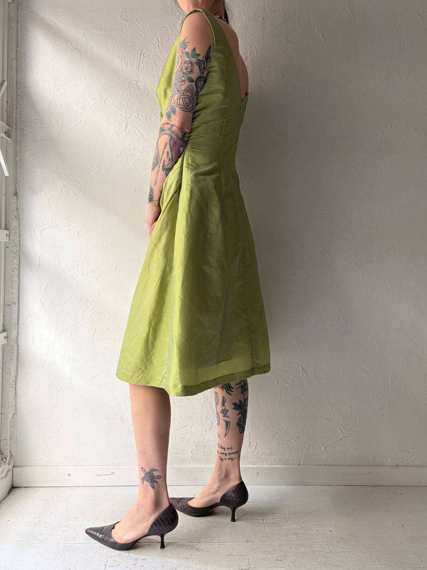 Y2k 'Impression' Green Metallic Spring Formal Dress / Large