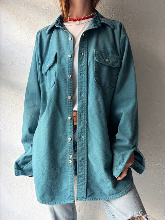 90s 'Field And Stream' Blue Cotton Minimalist Work Wear Button Up Shirt / XL