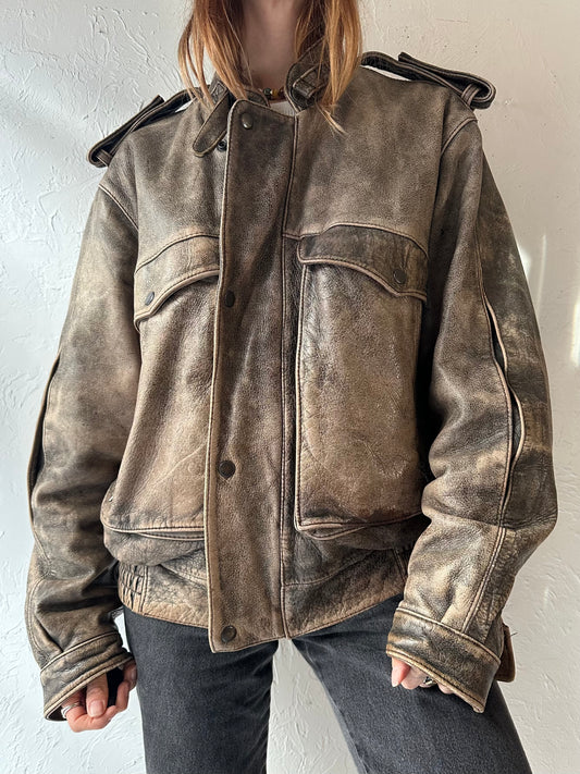 80s 'Wilsons' Brown Leather Flight Jacket / Large