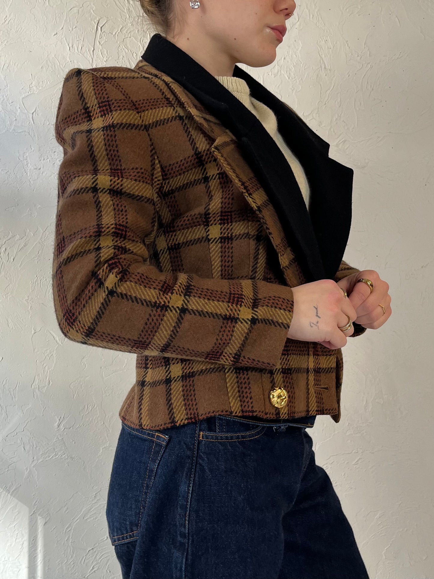 90s ‘Meridien’ Plaid Cropped Blazer Jacket / Small