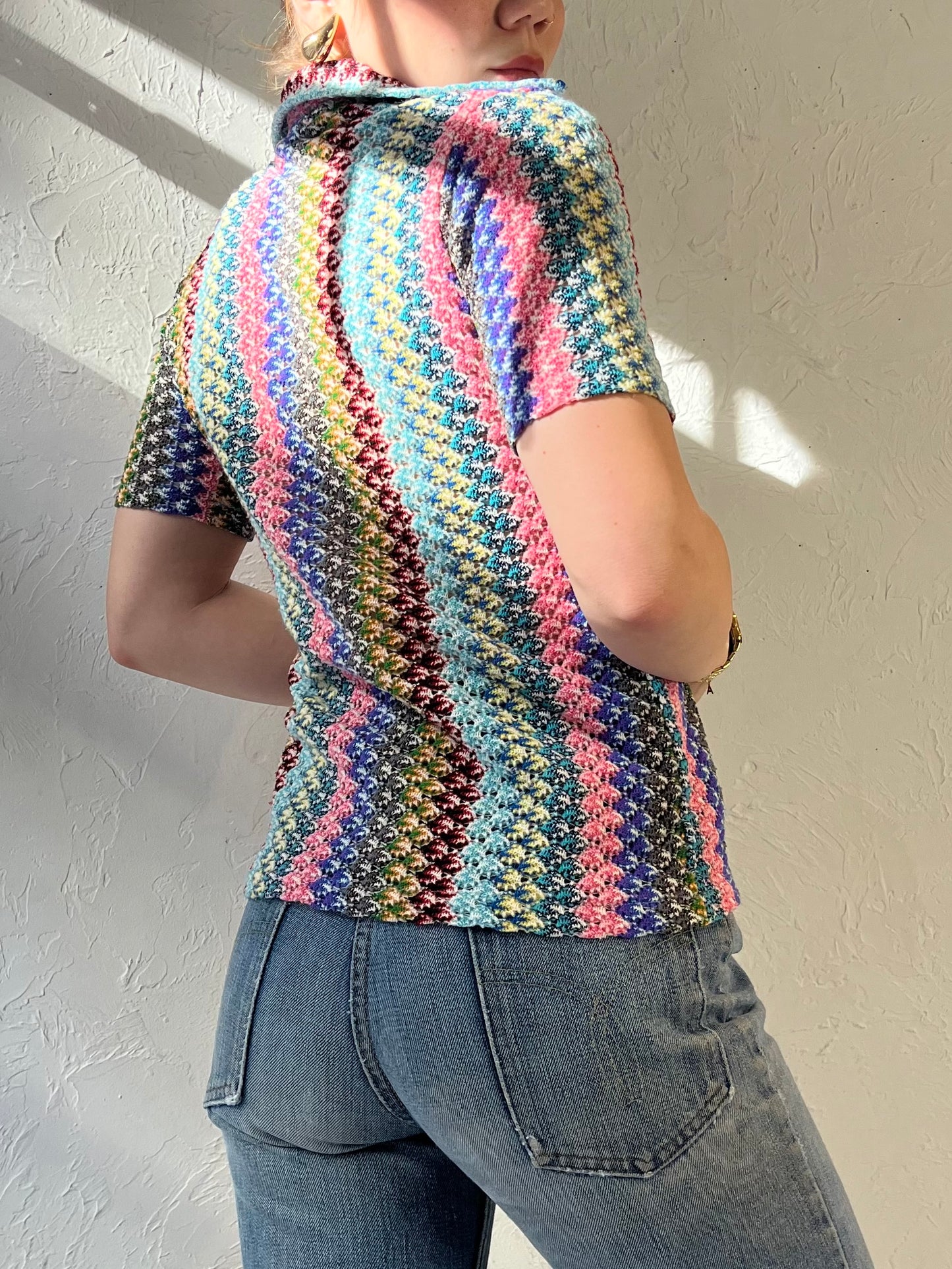 Vintage Rainbow Knit Collared top / Small