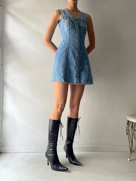 90s 'Nevada' Button Denim Western Mini Dress / Small