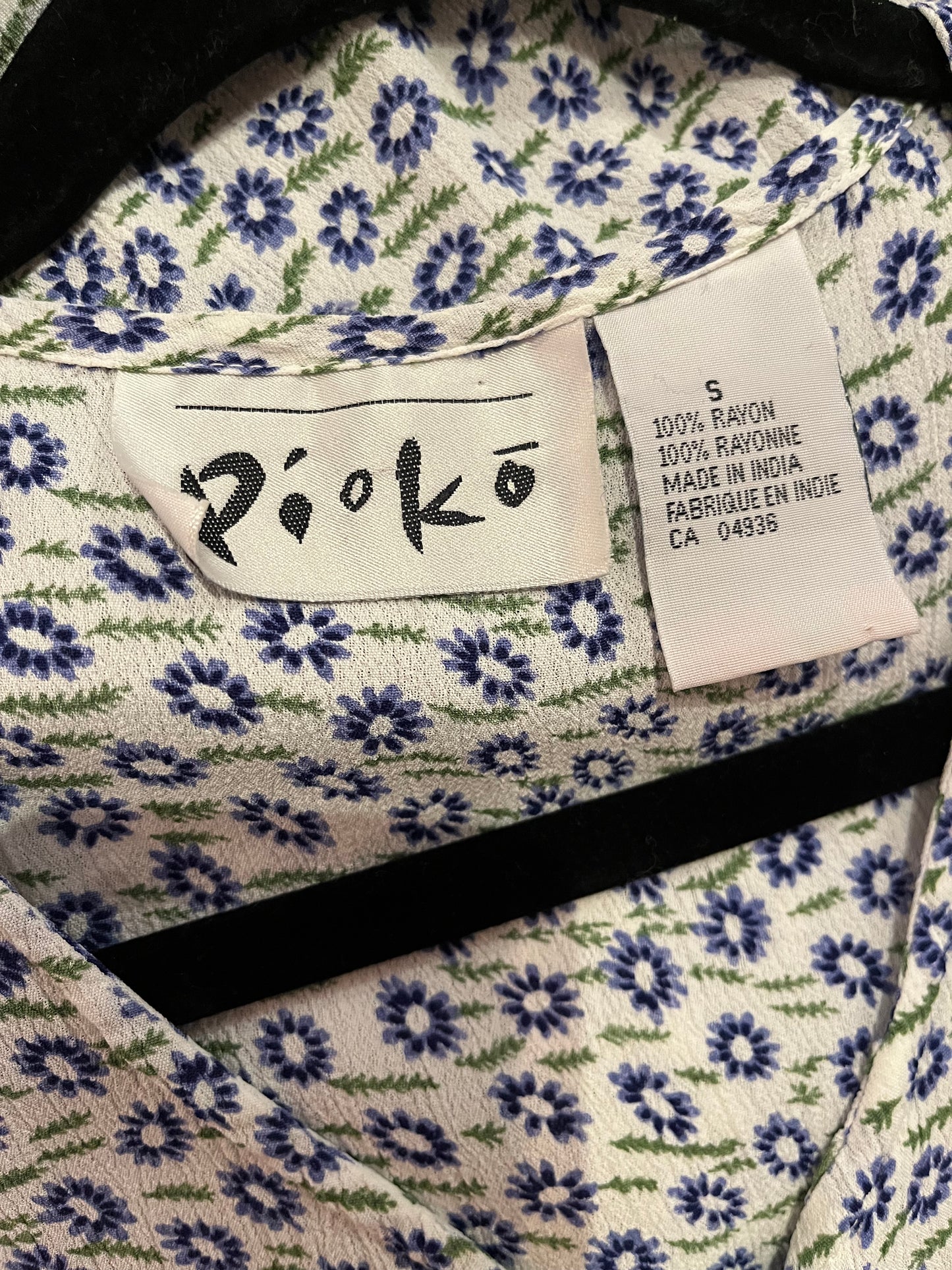 90s 'Pioko' Blue Floral Rayon Dress / Small