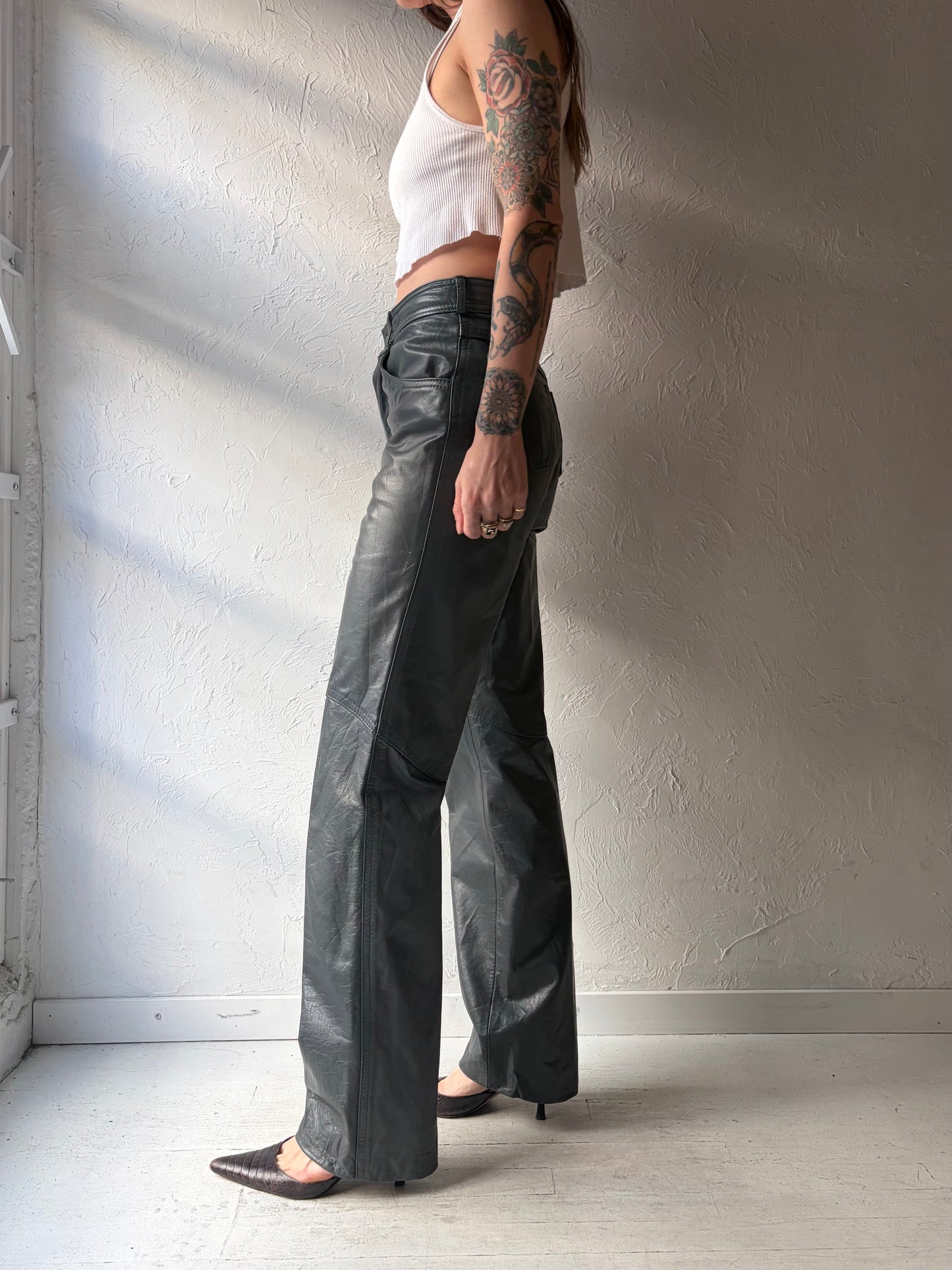 80s 'Boutique Of Leathers' Vintage Gray Leather Pants / 27