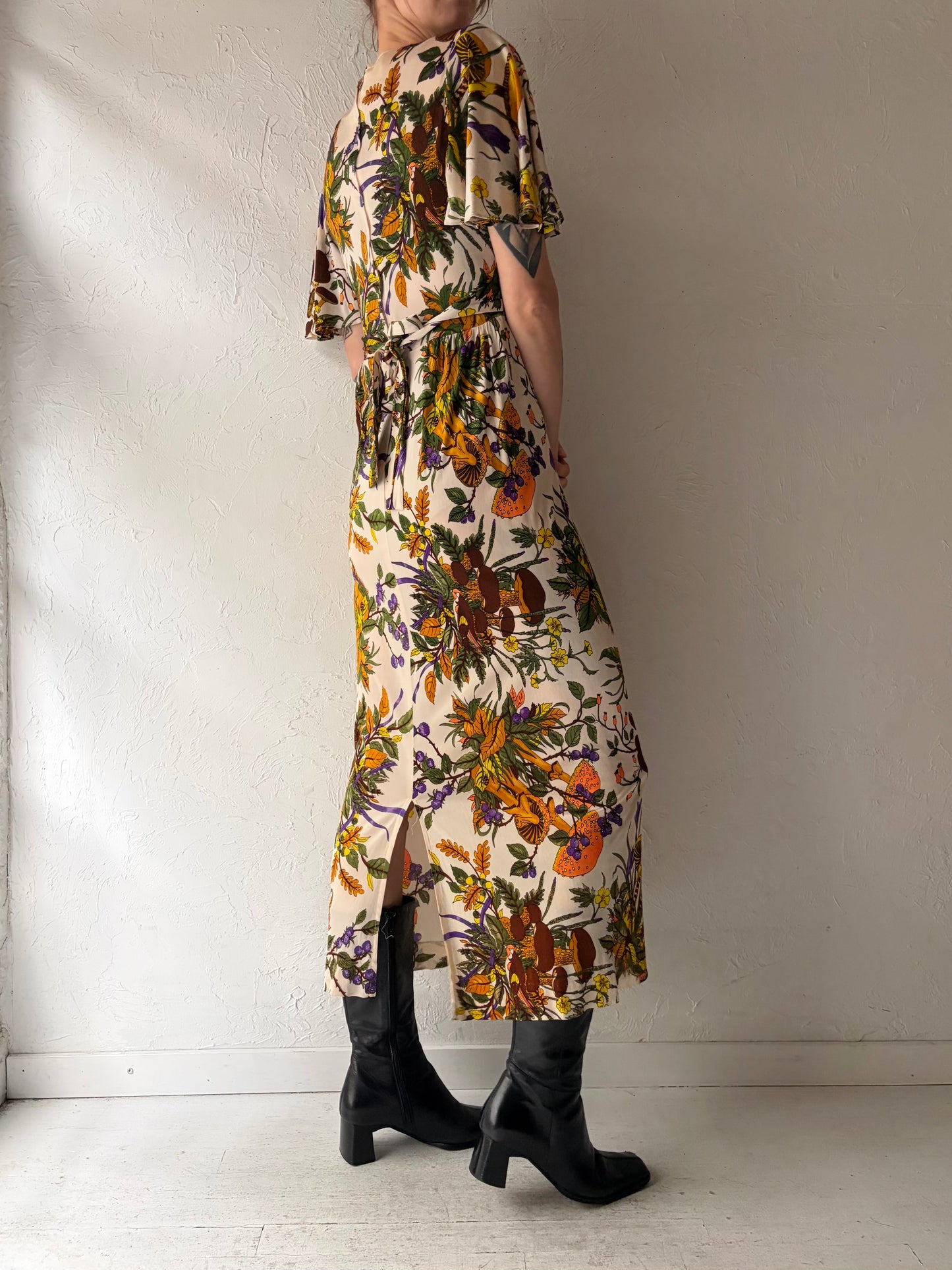 70s 'Byer Too' Silky Mushroom Print Dress / Small