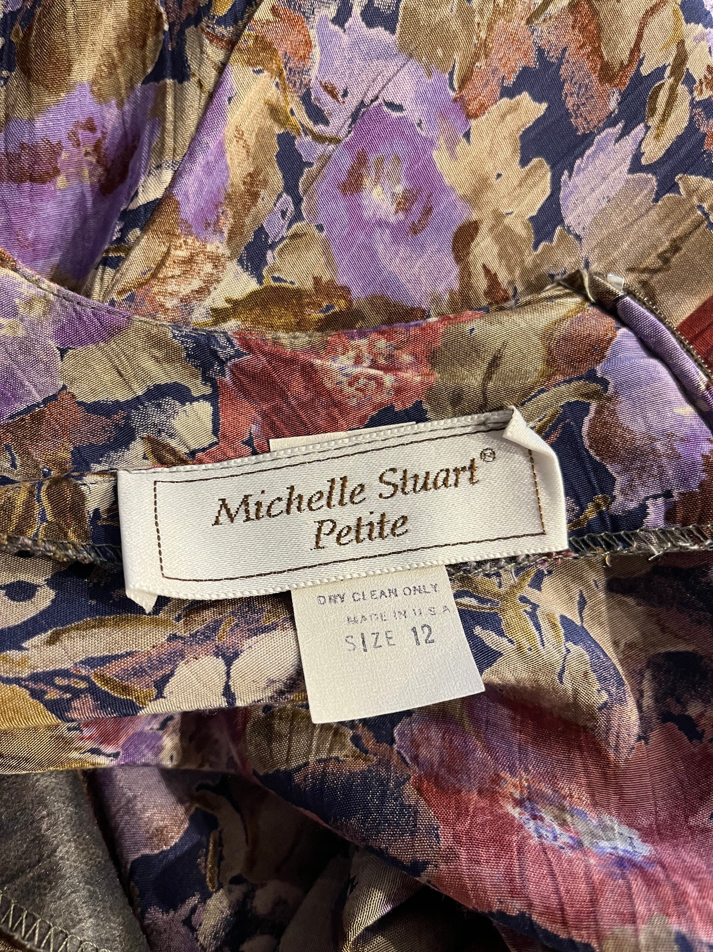 90s 'Michelle Stuart' Purple Floral Drop Waist Dress / Large