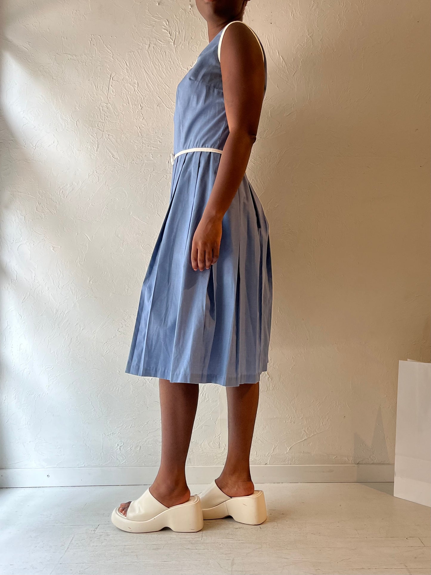 60s 'Carol Brent' Blue Pleated Dress / Union Made / Medium